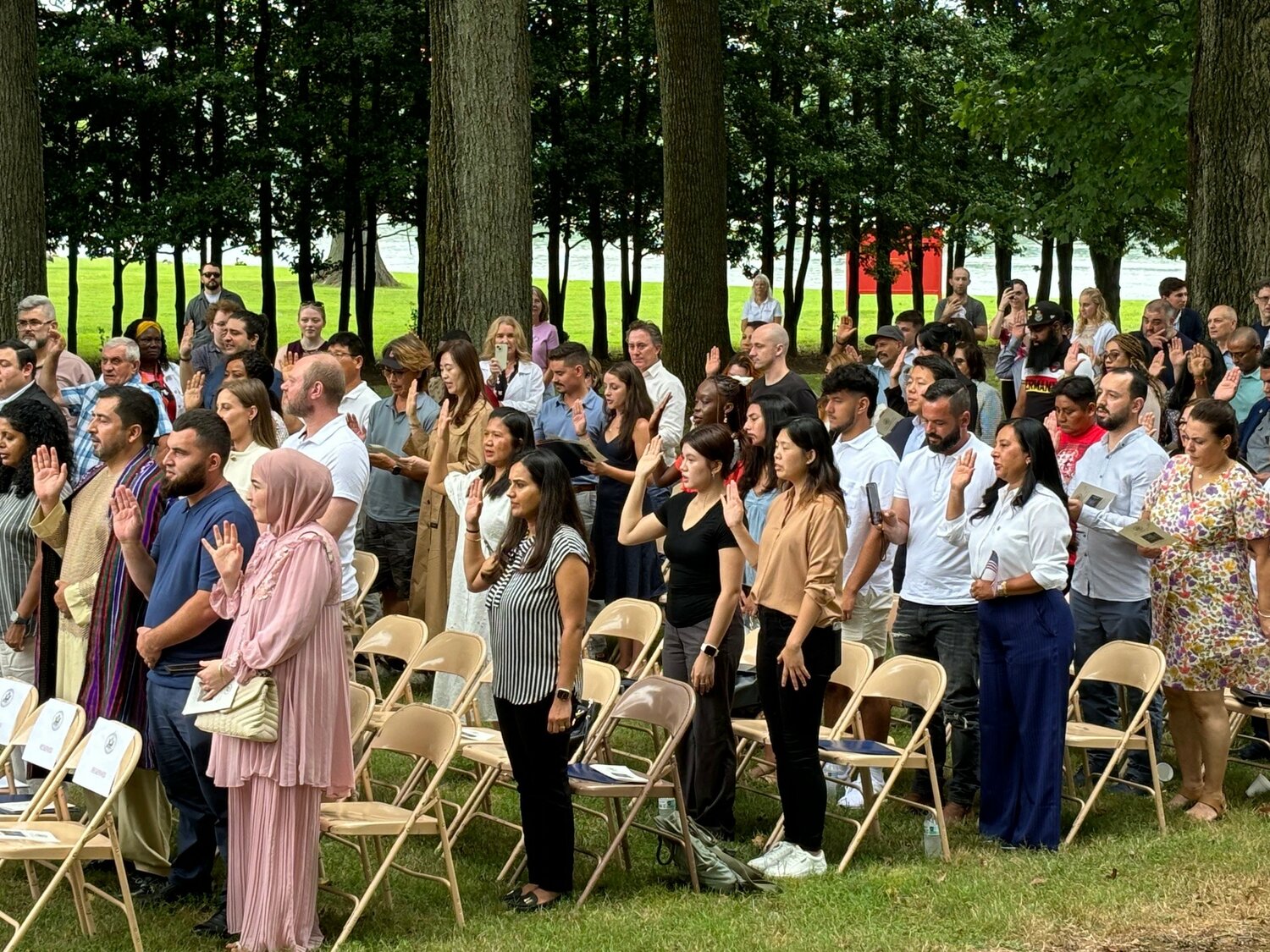 New American citizens take the Oath of Allegiance on July 25 at Pennsbury Manor.