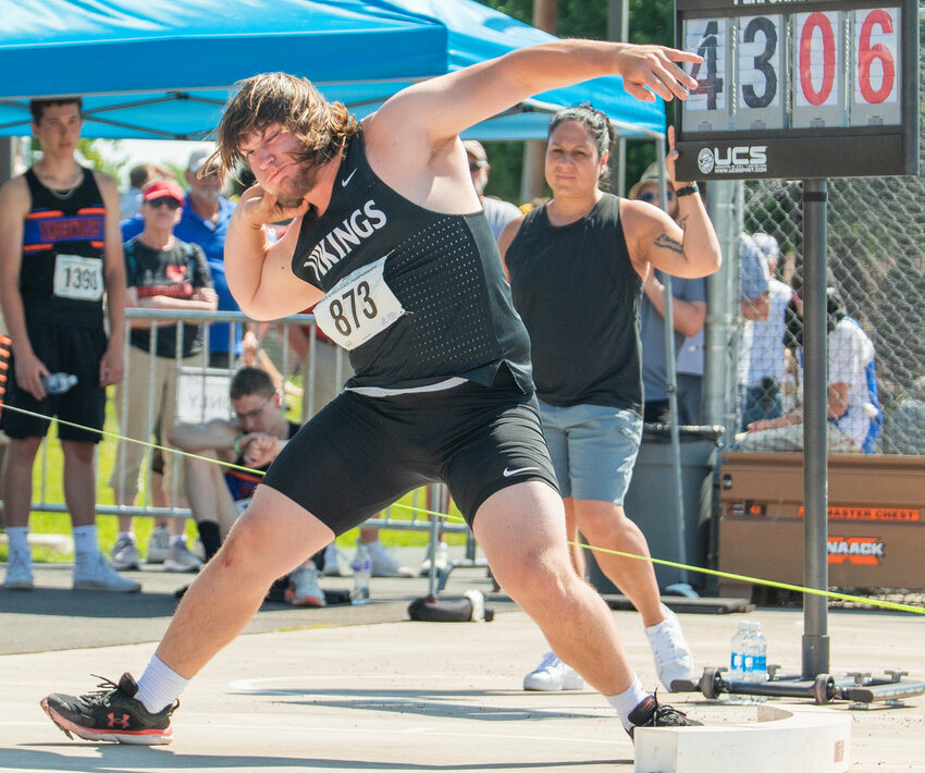 Marshall Brockway from Mossyrock earned second place in the state for 1B boys shot put after competing in Yakima on Saturday, May 27. He marked a throw of 44 feet and 11 inches, and also placed tenth in 1B boys javelin.