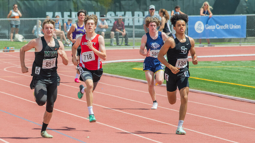 Morton-White Pass’ Tony Belgiorno runs during a preliminary race at Zaepfel Stadium in Yakima on Friday, May 26.