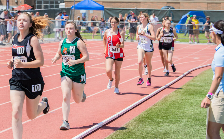 Morton-White Pass’ Ayricka Hughes runs during the 2B girls 3200 meter run at Zaepfel Stadium in Yakima on Saturday, May 27.