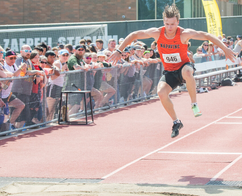 Napavine’s Max O’neill competes in 2B boys State finals for long jump in Yakima on Friday, May 26.