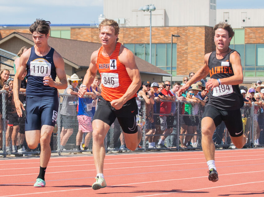 Napavine’s Max O’neill competes in 2B boys State finals for the 200 meter dash in Yakima on Saturday, May 26.