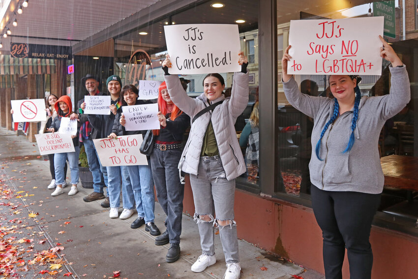 Centralia eatery cites religious beliefs in refusing to cater same-sex wedding; protesters gather at business