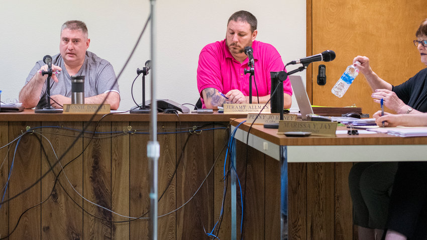 FILE PHOTO &mdash; Lonnie Dowell speaks to attendees of a meeting at Winlock City Hall in March 2022.