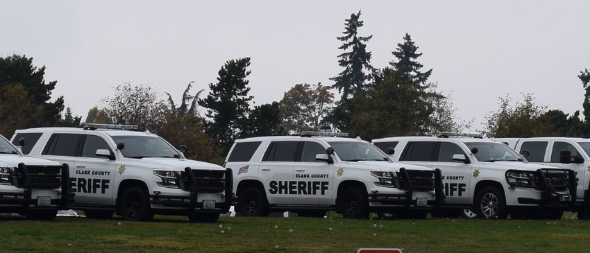 Clark County Sheriff's vehicles sit near Washington State University Vancouver in 2018.