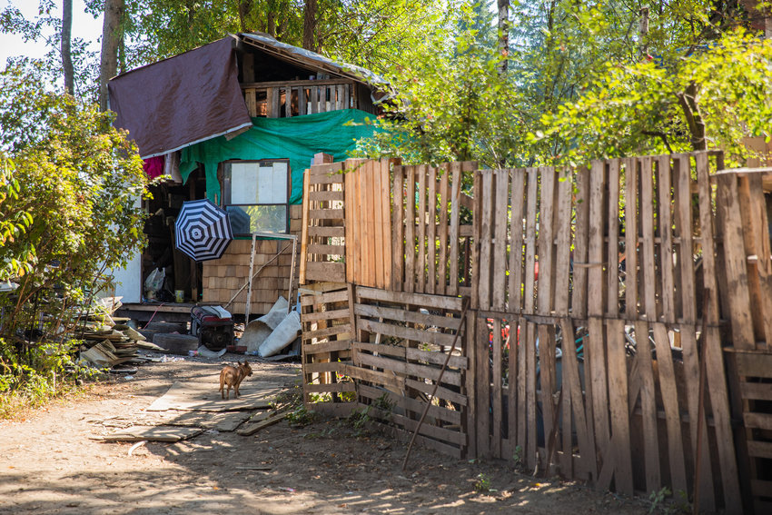 A generator sits outside a structure at a homeless encampment at the end of Eckerson Road in Centralia in this Chronicle file photo.