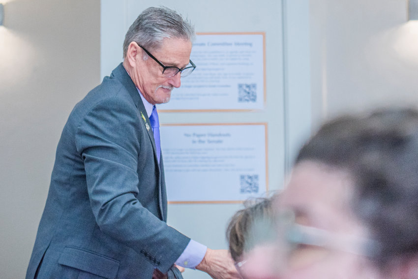 State Sen. Jeff Wilson leaves a meeting of the Senate Law and Justice Committee after testifying in favor of his catalytic converter bill.