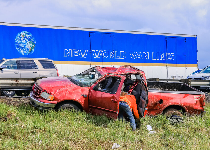 A vehicle rolled over on Interstate 5 just south of the Pioneer Street overpass on Tuesday, April 18.