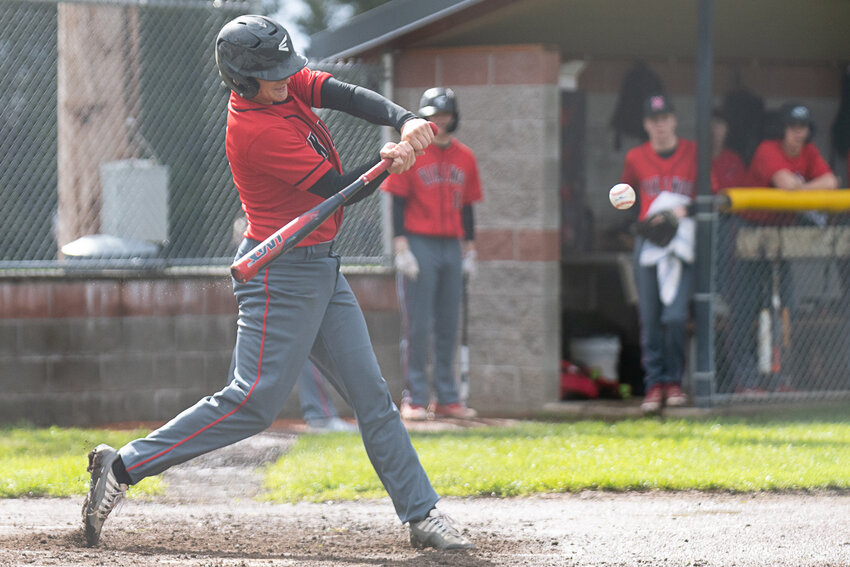 Easton Kolb takes a cut during Mossyrock's 3-0 win over Naselle on April 24, 2023.