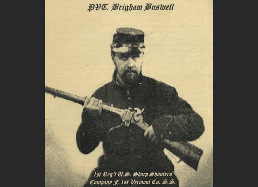 Brigham Buswell is pictured in a Union uniform while holding a rifle in this photo provided by his grandson, Toledo resident Don Buswell.