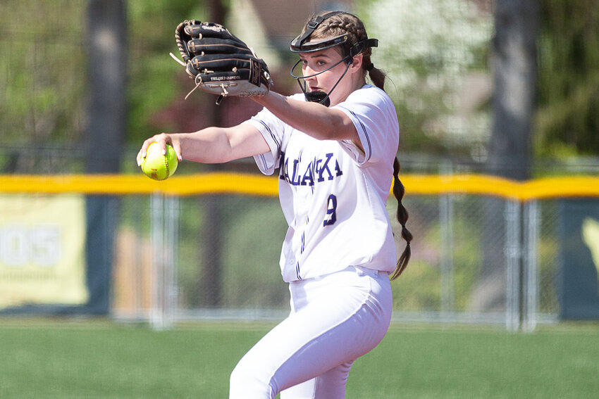 Onalaska's Lisa Liddell winds up to deliver a pitch against Ocosta in the first round of the 2B District 4 tournament at Montesano May 15.