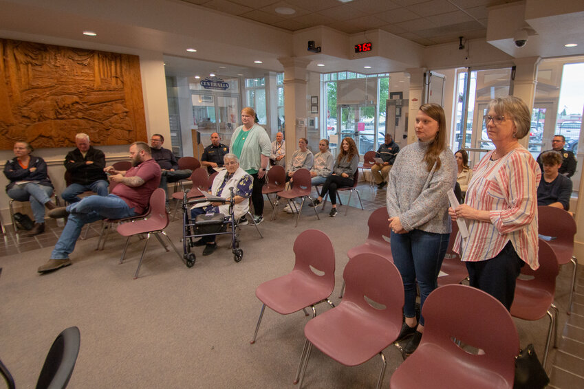 Barbara Stark of A Joyful Noise Childcare Center, right, Rochelle Wagner of the Harrison Square Presbyterian Church, center, and Holly Renner of Gather &amp; Grow Daycare, left, stand as they are honored during a proclamation declaring May 12 Childcare Appreciation Day during Tuesday night's Centralia City Council meeting.