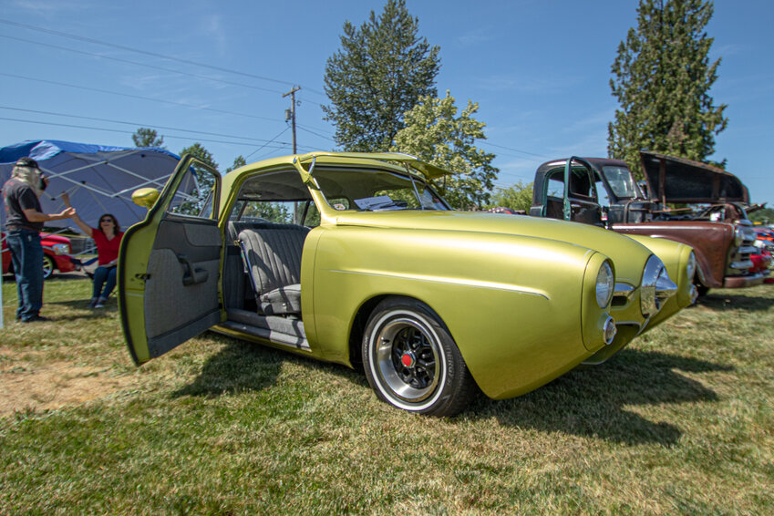 This customized, bullet-nosed 1949 Studebaker, or &quot;Studiac&quot; given the car's Pontiac frame, sports its suicide doors at Saturday's &quot;Car-nival&quot; held at the Veterans Memorial Museum in Chehalis.
