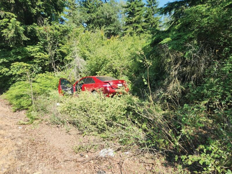 Law enforcement completed a PIT maneuver on a vehicle just outside of Rainier after the suspects led officers on a pursuit on Monday, June 26.