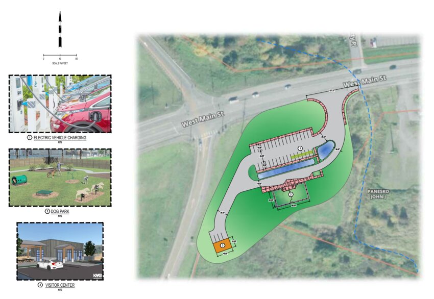 Twin Transit's plans for the park and ride on Main Street off Exit 77 on Interstate 5 could include adding electric vehicle charging stations, a visitor center and a dog park, according these site plans Twin Transit provided to the City of Chehalis.