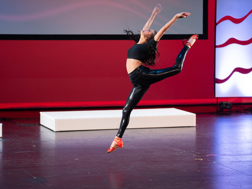 Miss Lewis County Myah O'Niell dances during the talent section of the Miss Washington Pageant at Capitol High School's Performing Arts Center Friday evening, June 30, 2023.