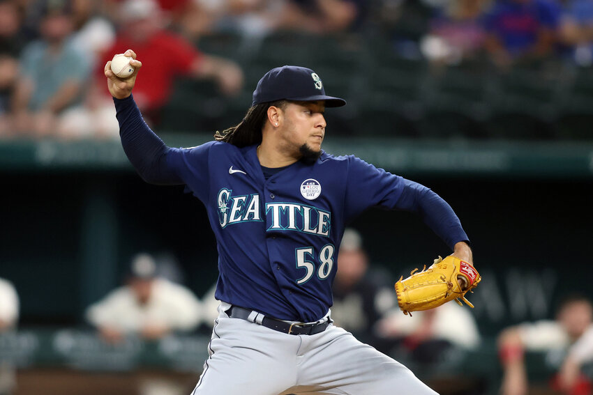 Luis Castillo of the Seattle Mariners throws a pitch in the first inning against the Texas Rangers at Globe Life Field on Friday, June 2, 2023, in Arlington, Texas. (Tim Heitman/Getty Images/TNS)
