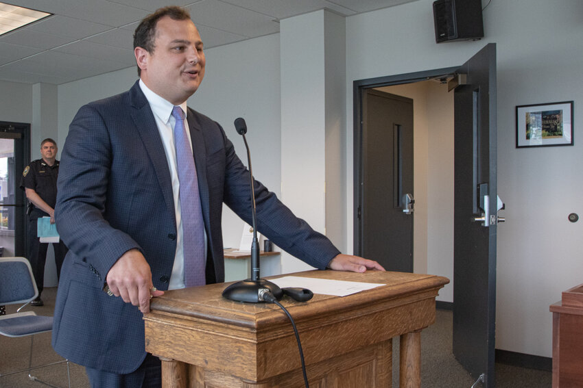 New Chehalis Municipal Court Judge Allen Unzelman speaks Monday during the Chehalis City Council meeting following his appointment to the position.