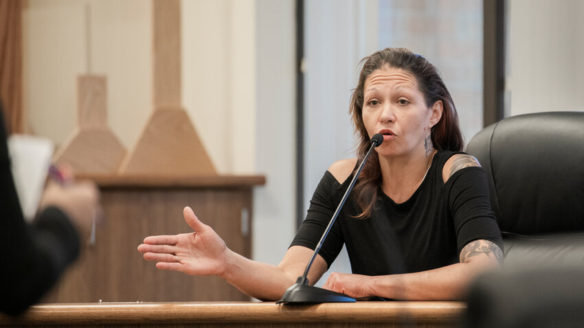 Rachel Donnelly describes what she witnessed during an appearance in Lewis County Superior Court in Chehalis on Tuesday.