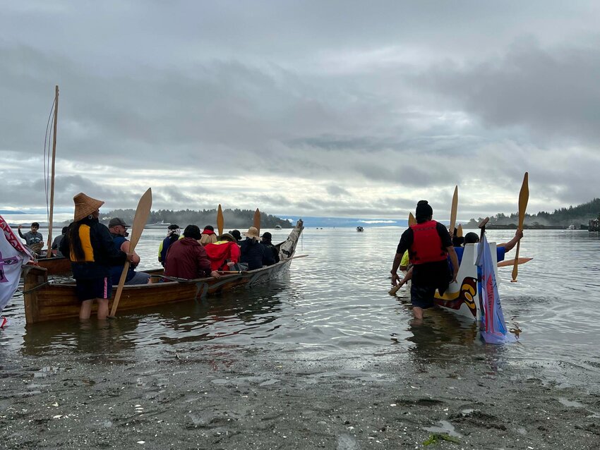 About 10 canoes from Washington&rsquo;s coastal tribes made a pit stop on the Makah Reservation Friday evening, spending the night on the beach at Neah Bay as part of the 2023 &ldquo;Paddle to Muckleshoot&rdquo; canoe journey.