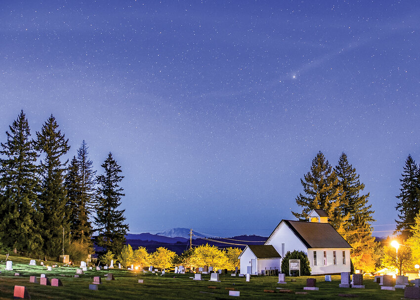 The Mountain View cemetery in the unincorporated area known as View is shown at night.