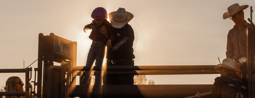 Finley Skovold, 8, prepares for mutton busting during day two of the rodeo at the Southwest Washington Fairgrounds on Thursday, Aug. 17.