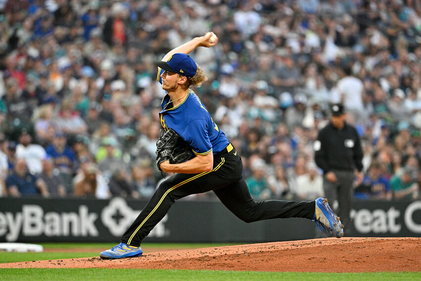 Bryce Miller #50 of the Seattle Mariners throws a pitch during the second inning against the Kansas City Royals at T-Mobile Park on August 25, 2023 in Seattle, Washington. (Photo by Alika Jenner/Getty Images TNS)