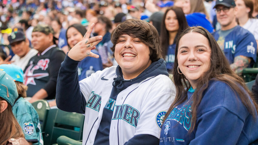 Burien rapper Travis Thompson who made his acting debut on FX&rsquo;s &ldquo;Reservation Dogs,&rdquo; smiles for a photo while attending Native American Heritage Night at T-Mobile Park in Seattle last August.