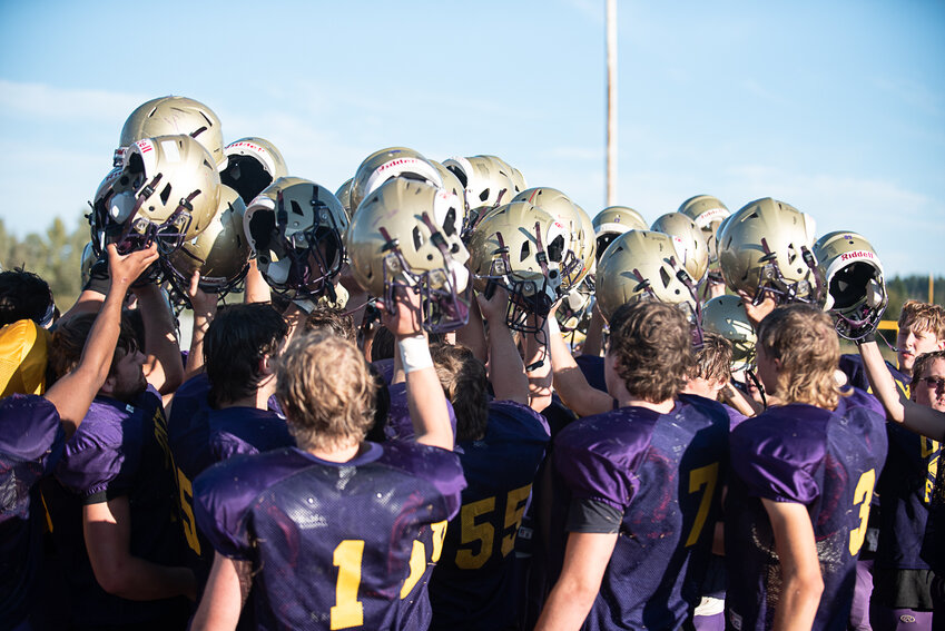 The Loggers break out of a huddle at the end of their practice on Aug. 21.