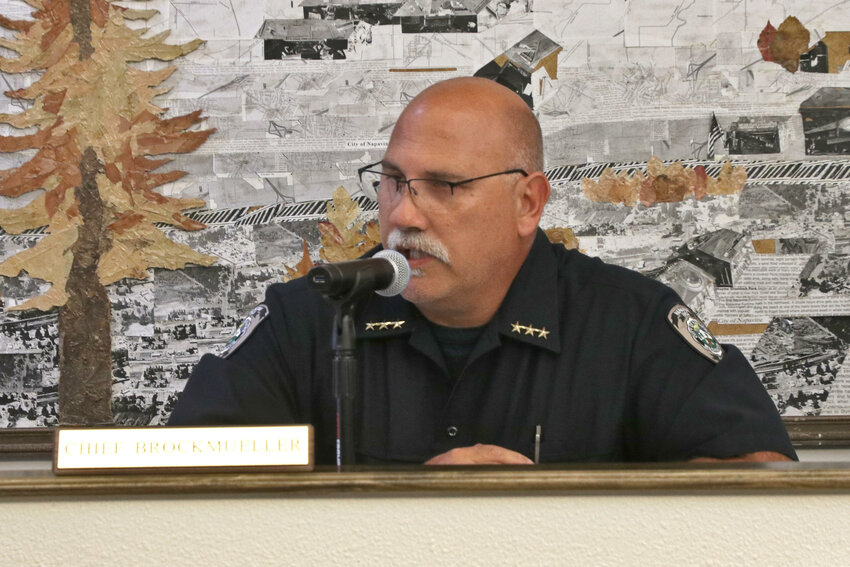 Napavine Police Chief John Brockmueller addresses the Napavine City Council during a meeting on Tuesday, Sept. 12
