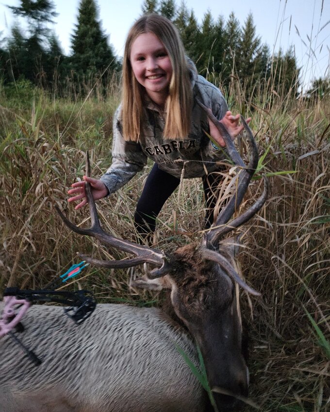 &quot;Addisyn Olson filled her tags yesterday by bagging this amazing 6x7 bull and a deer the same evening during her first archery season in Centralia on her family&rsquo;s property,&rdquo; wrote Tonya Olson, who submitted this photo. The Chronicle publishes hunting and fishing photos, along with photos from other outdoor adventures in our area. To be included, send photos and information to news@chronline.com.