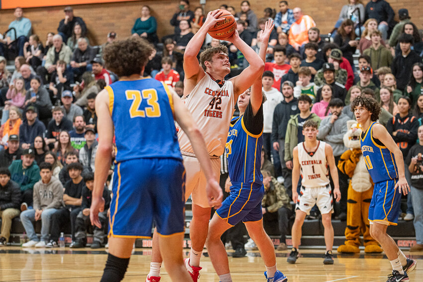 David Daarud drives to the hoop during a 66-35 Centralia win over Rochester Dec.13.