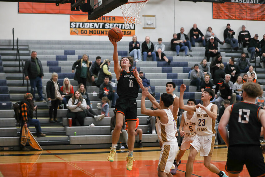 Jimmy Meldrum goes up for a layup during the first half of Rainier's game against Mabton on Dec. 22.