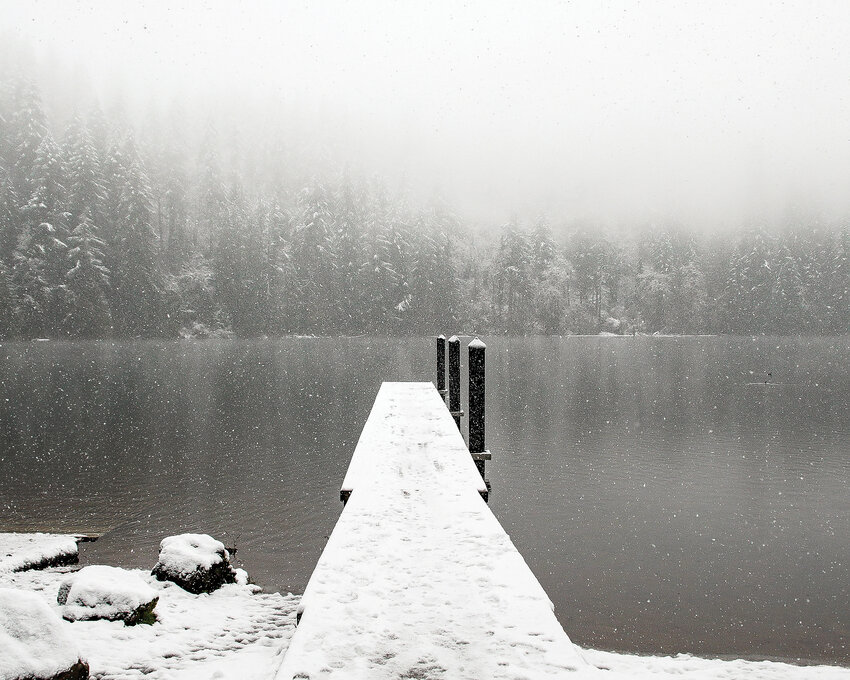 Snow coats Battle Ground Lake State Park following the first winter weather event of the week on Wednesday, Jan. 10.