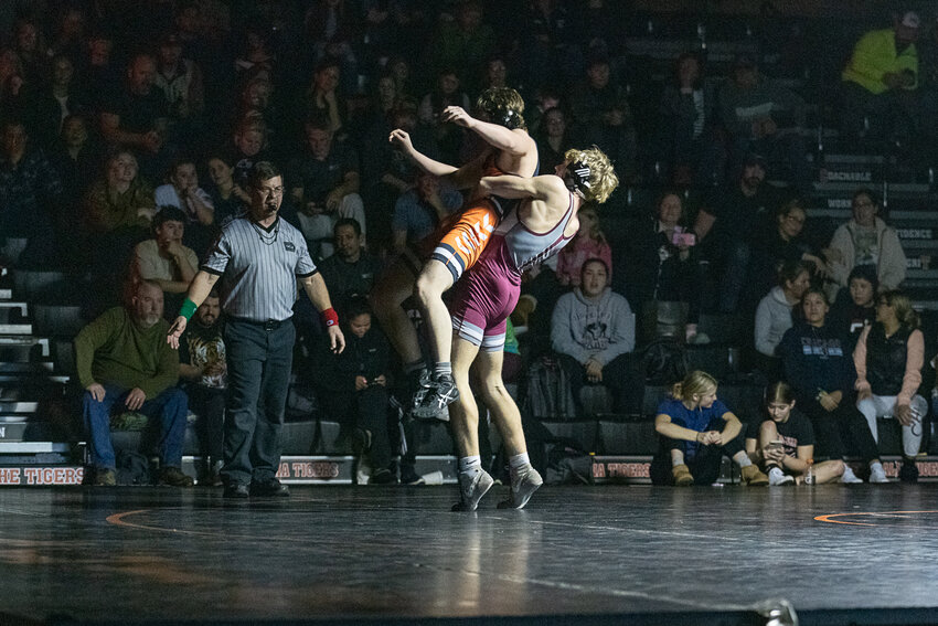 W. F. West's Tucker Land Suplexes Centralia's Joseph King during a Swamp Cup wrestling dual on Jan. 17. in Centralia