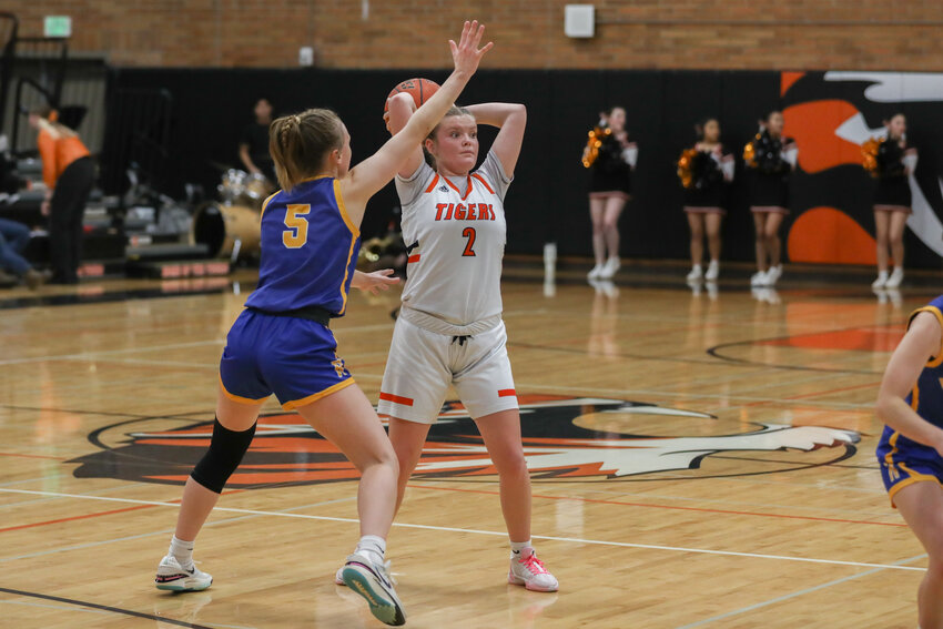 Brooklyn Sprague looks down a pass during the first half of Centralia's game against Rochester on Jan. 19.