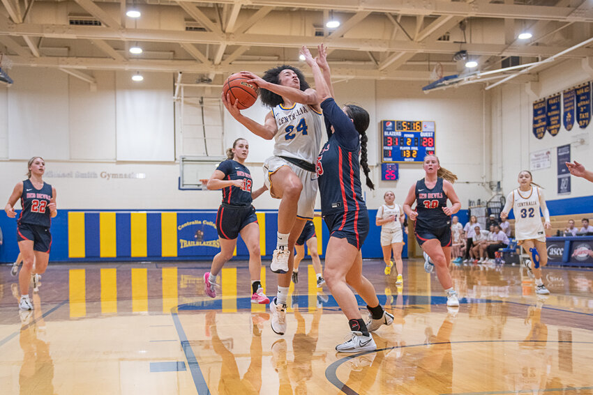 Madison Gore takes a shot during Centralia College's 72 - 83 loss to Lower Columbia College on Jan. 24.