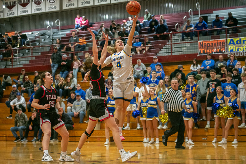 Karsyn Freeman takes a shot during Adna's 64-30 2B District 4 quarterfinal win over Toledo on Feb. 6.