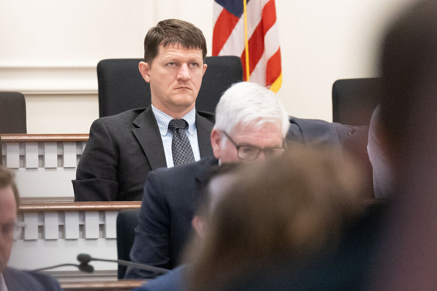 Rep. Joel McEntire listens during a public hearing on an initiative regarding parental rights in Olympia on Wednesday, Feb. 28, 2024.