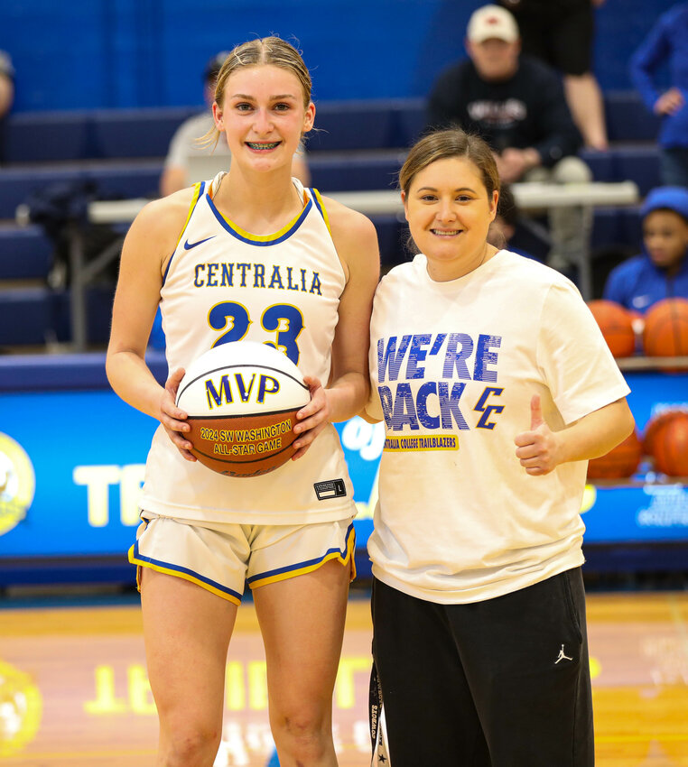 Napavine's Kiera O'Neill poses for a photo after being named the MVP of the SW Washington senior all-star girls game on March 16 in Centralia.