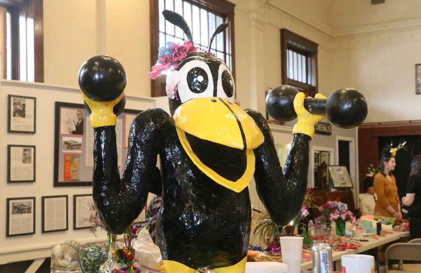 A Yard Bird sports a fascinator headpiece inside the Lewis County Historical Museum in Chehalis on Saturday, March 23.