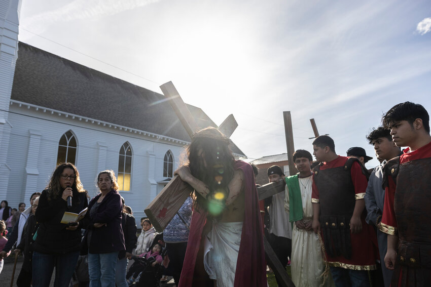 St. Mary&rsquo;s Catholic School students perform a stations of the cross enactment in Centralia on Friday, March 29.