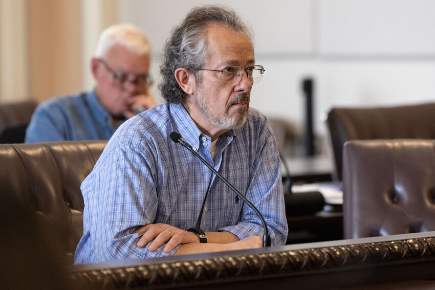 Health Officer Joe Wiley listens during a public health meeting at the Lewis County Courthouse in Chehalis on Thursday, April 4.
