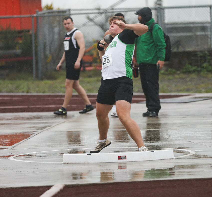 Tumwater's Dane Iversen throws the shot put during the Shelton Invite on Saturday in Shelton.