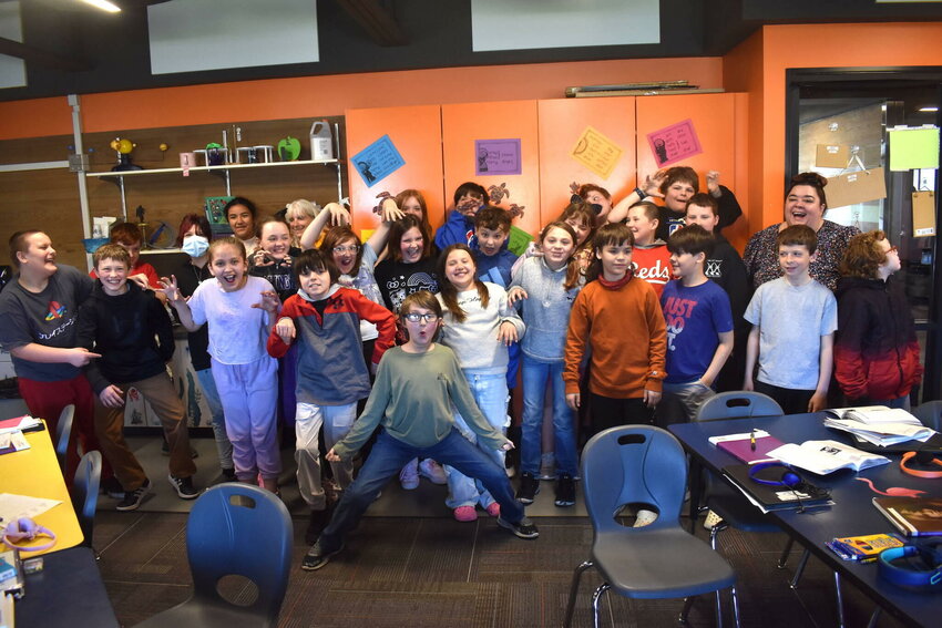 Andrea Andrews&rsquo; fifth grade class at Lincoln Elementary in Hoquiam poses for a photo on May 2. The class recently lobbied Mason County Commissioners to adopt a resolution declaring protections for Bigfoot.
