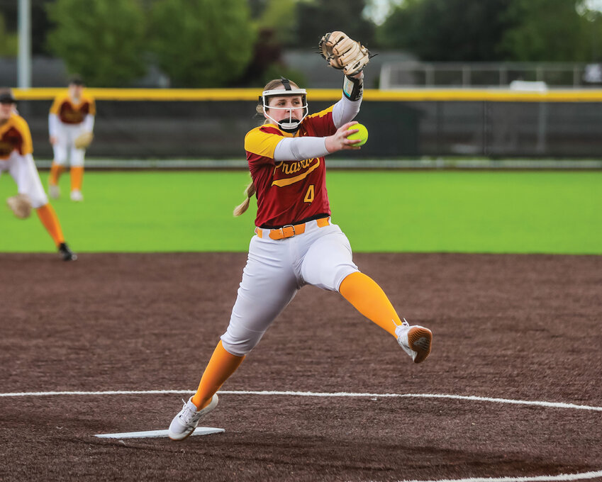 Prairie senior pitcher Rylee Wall throws a pitch against Heritage High School in a 6-1 win on Monday, May 6.