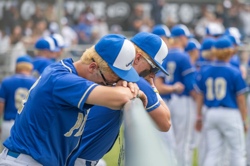 Pirate players react to losing a 2B State semifinal to Tri-Cities Prep at Johnson O&rsquo;Brien Stadium in Ephrata on Friday, May 24.