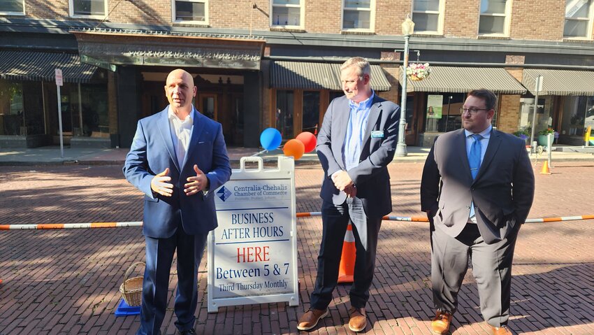 From left to right, Peter Abbarno, Todd Rayan and Charles Althauser at a 2023 Business After Hours event.