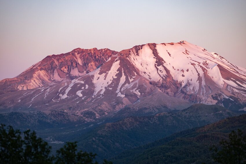 The sun sets on Mount St. Helens on Wednesday, June 12.