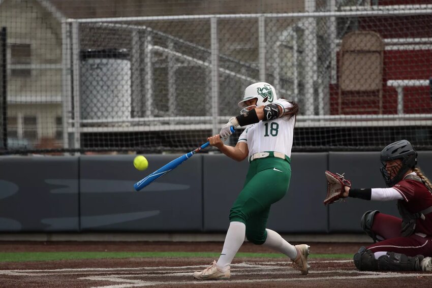 Portland State&rsquo;s Paetynn Lopez connects on a pitch during a regular season game this season. Lopez, a W.F. West High School alum, signed a contract with the Hub City Adelitas out of Lubbock, Texas to play professional fastpitch softball.